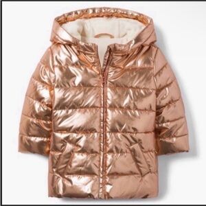 GYMBOREE Metallic Puffer Hoodie Jacket Coat Top Soft Fleece Girls Baby 0-3M NWT